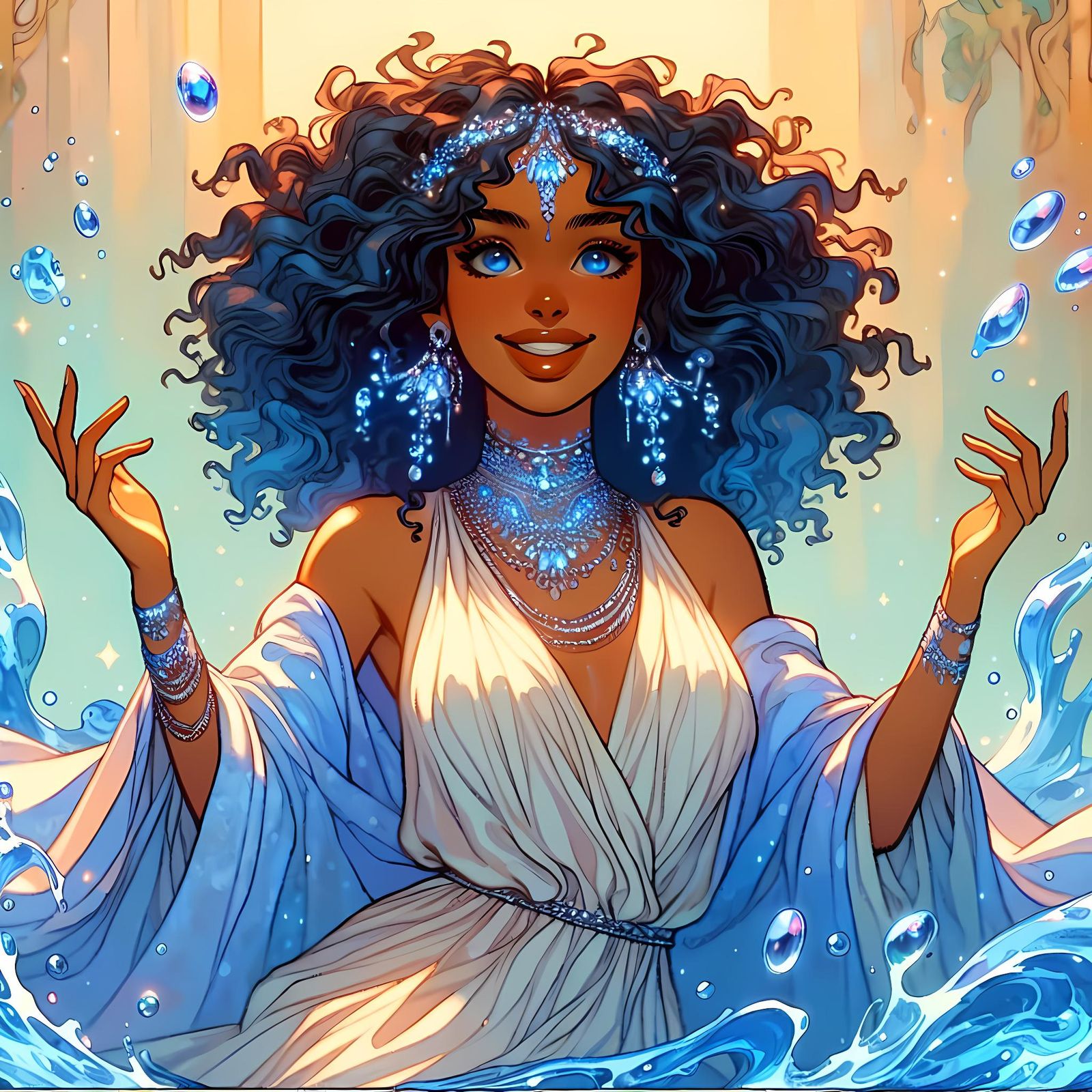 Hispanic Water Spirit in Post-Impressionistic Style