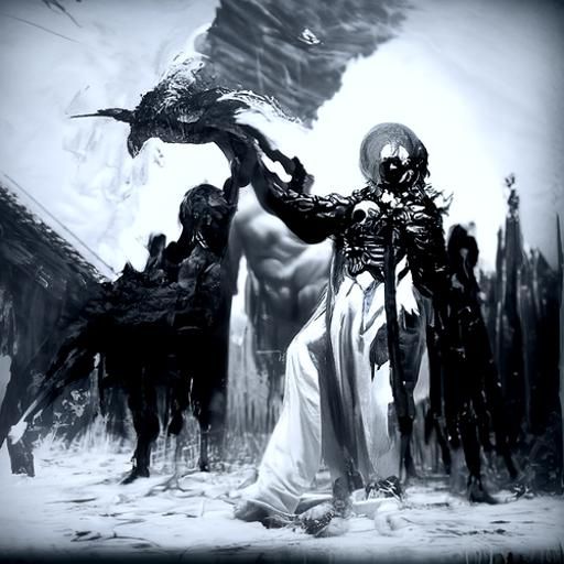 Monochrome God in Dark Engraving Style