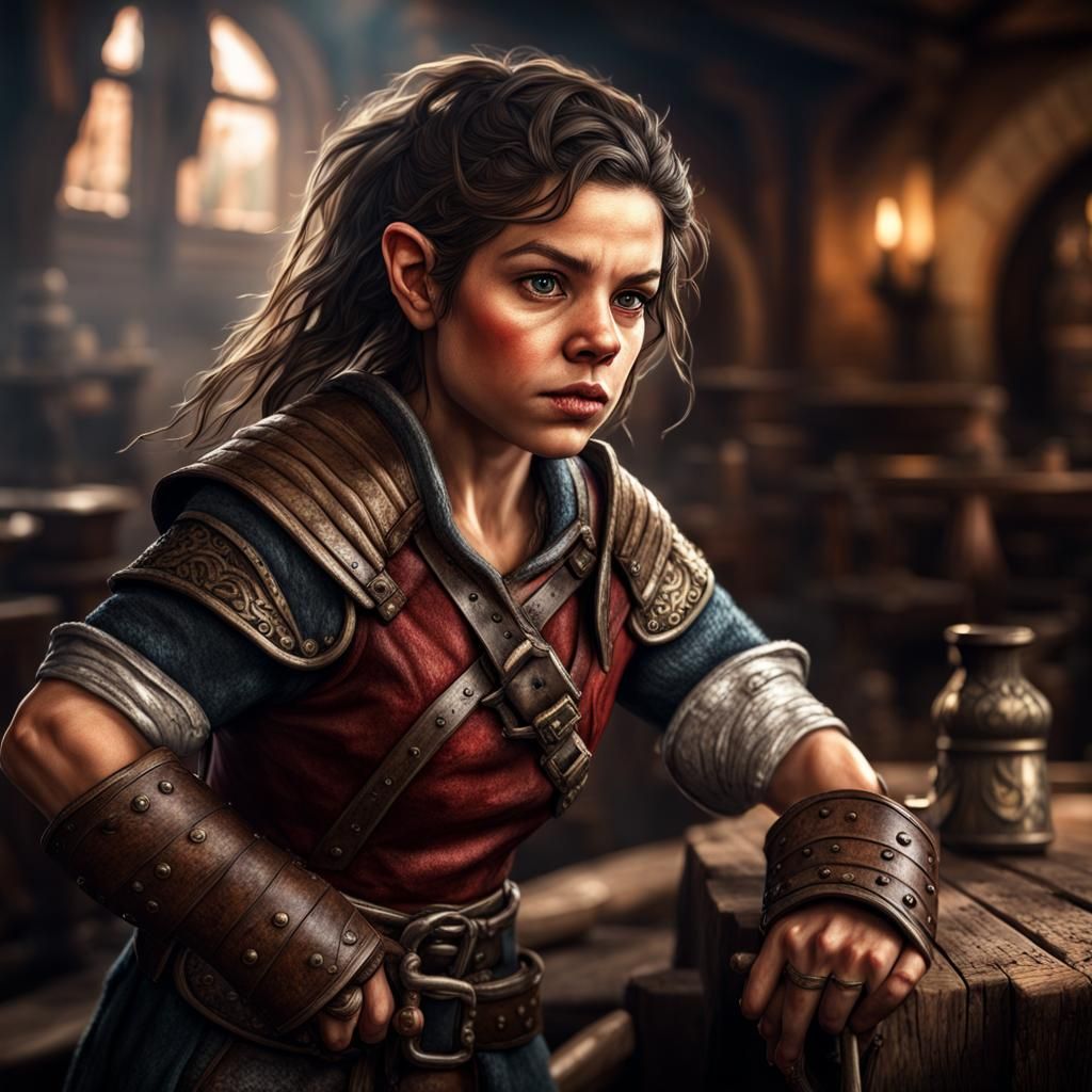 Latina Halfling Fighter Wins Tavern Knife Fight