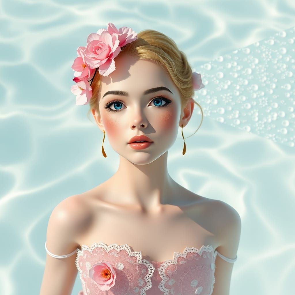 Blonde Girl Leaping Over Stream in Fantasy Art