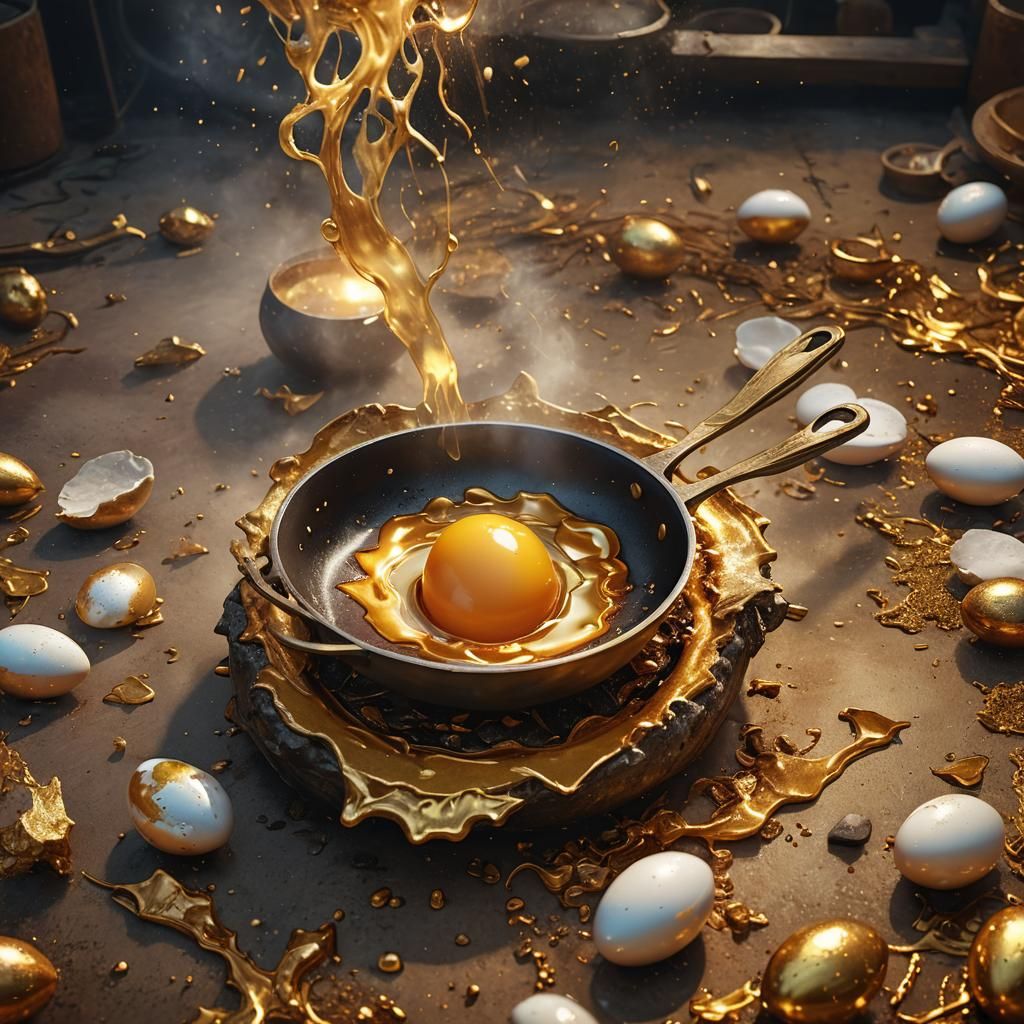 Golden Goose Egg in Golden Pan: Fantasy Art