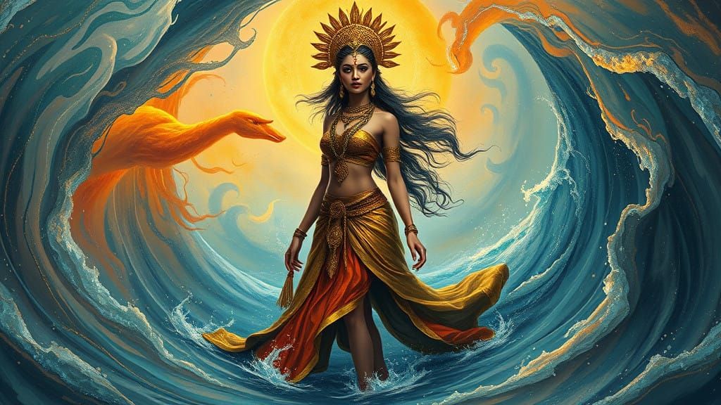 Majestic Water Goddess Embodies the Elemental Forces in Vibr...