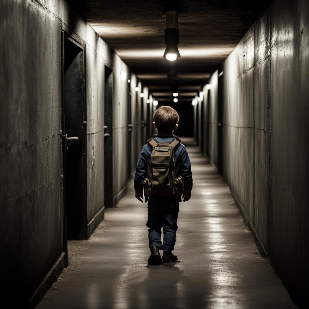 Kidnapped Boy in Dark Tunnel: Hyperrealistic Image
