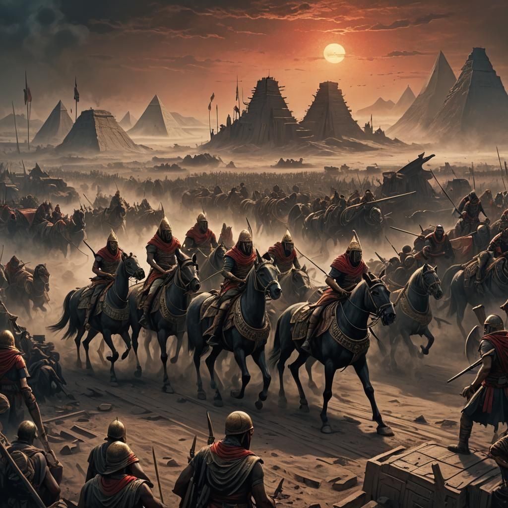 Egyptian Soldiers Prepare for War: Dark Fantasy Illustration