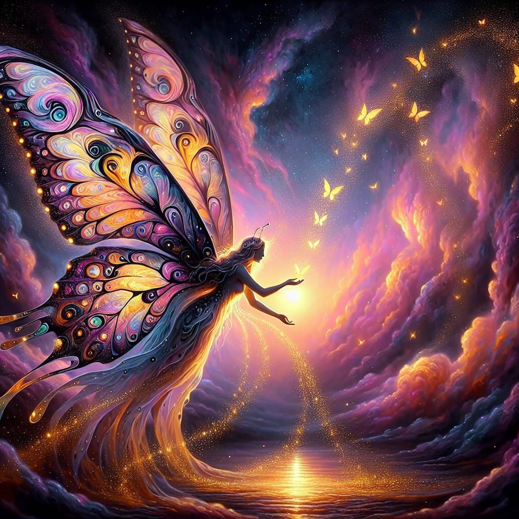 Swallowtail Butterfly Angel Taking Flight at Dusk