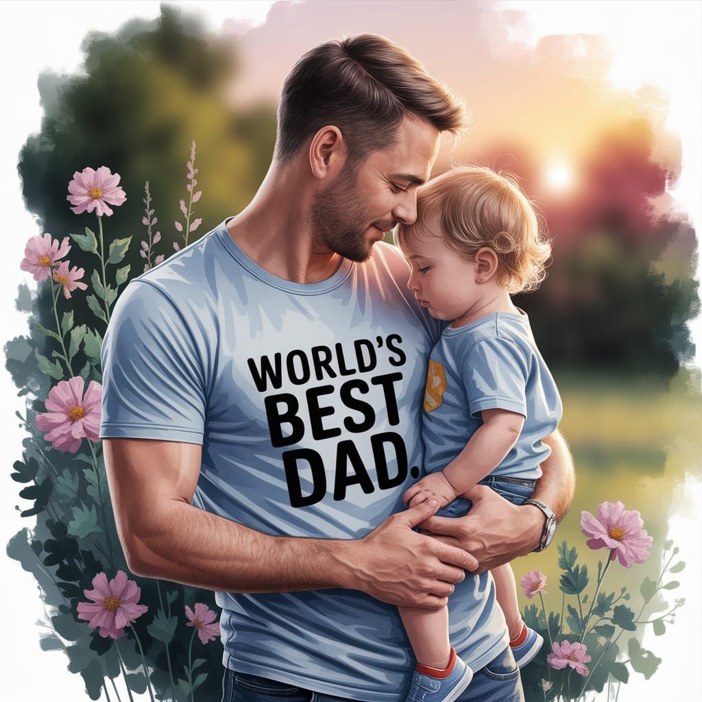 Father and Child in Watercolor Style