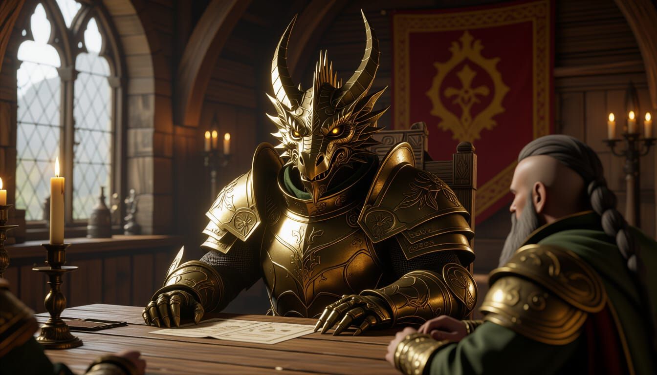Brass Dragon Plays D&D in Ornate Armor
