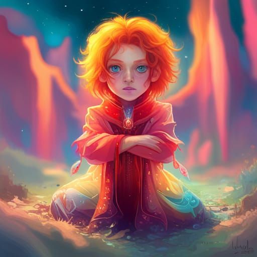 Rainbow Daemon with Crystalline Cape, Digital Art