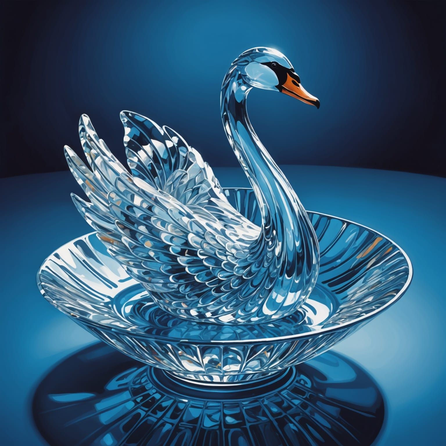 Crystal Swan in Blue Bowl: Oil Painting