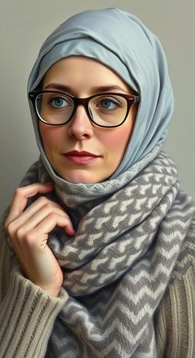 Woman in Gray Head Covering, Painted Style