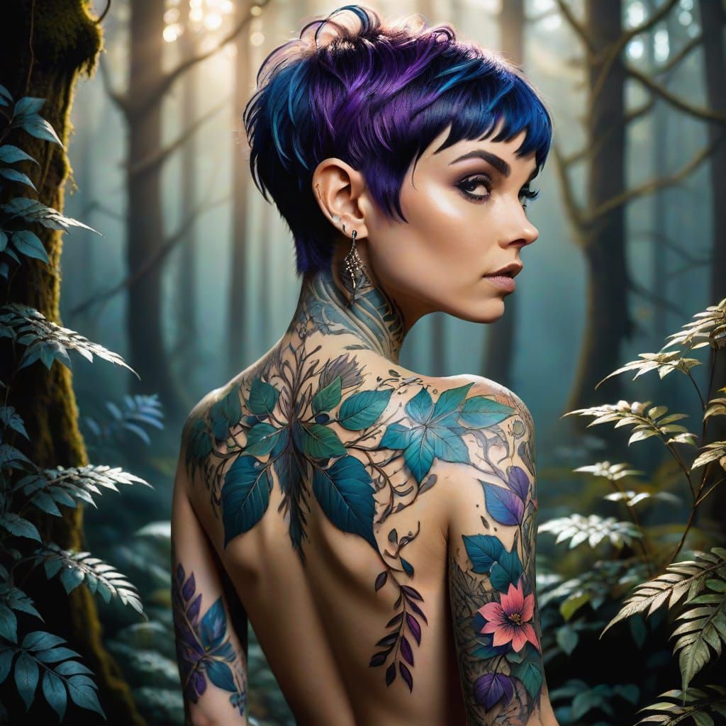 Whimsical Tattooed Pixie in Mystical Forest