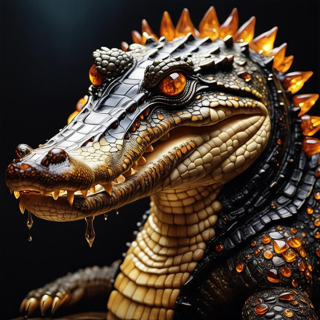 Amber Crocodile in Magical Realism Style