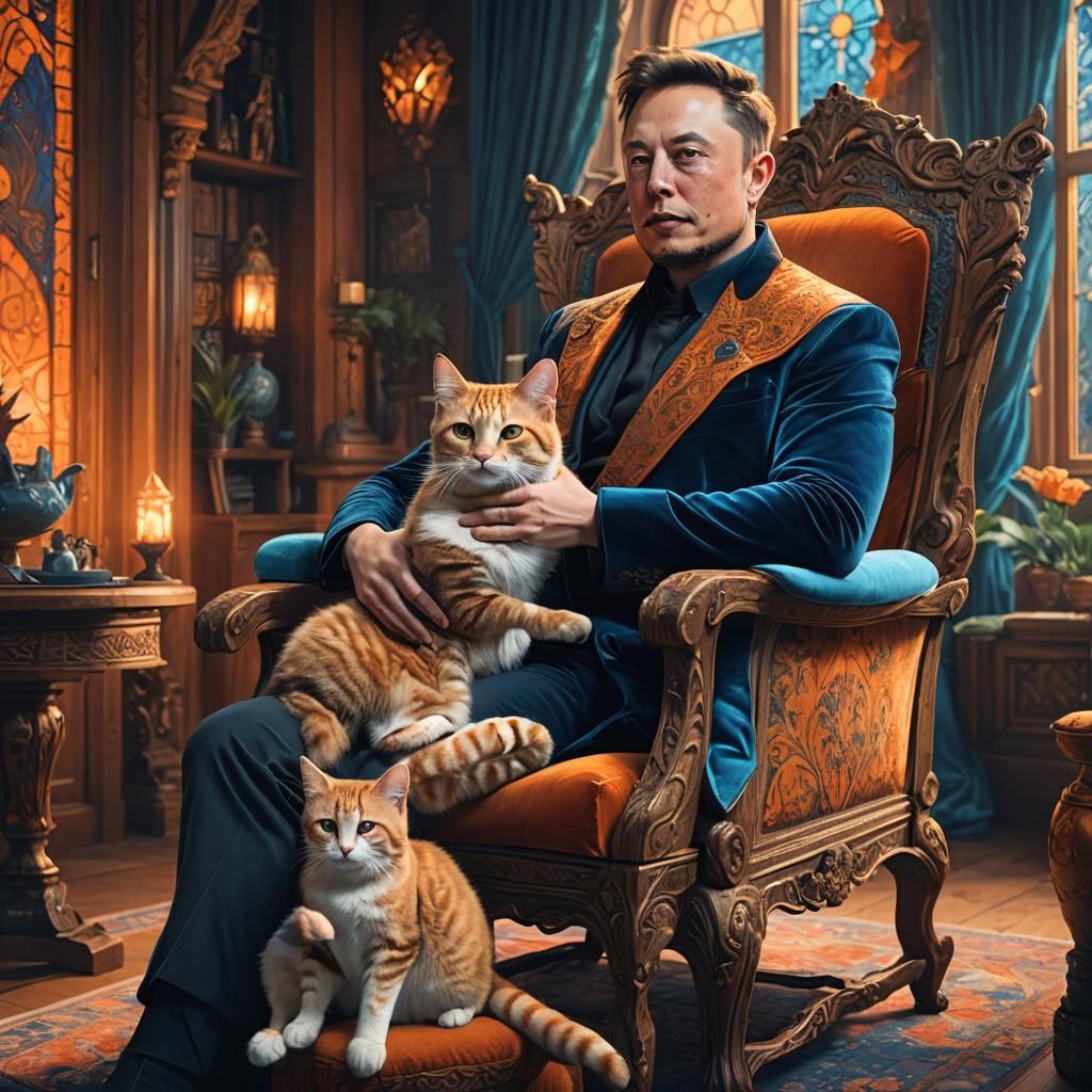 Elon Musk Petting Cat: Fantasy Concept Art