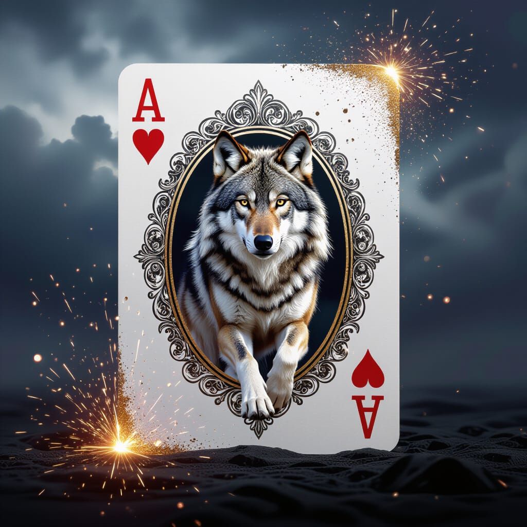 Wolf an ornate Ace of Hearts