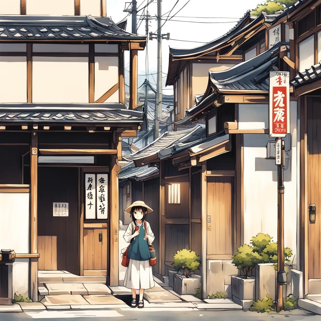 Anime Style: Girl Waiting for Bus in Japan