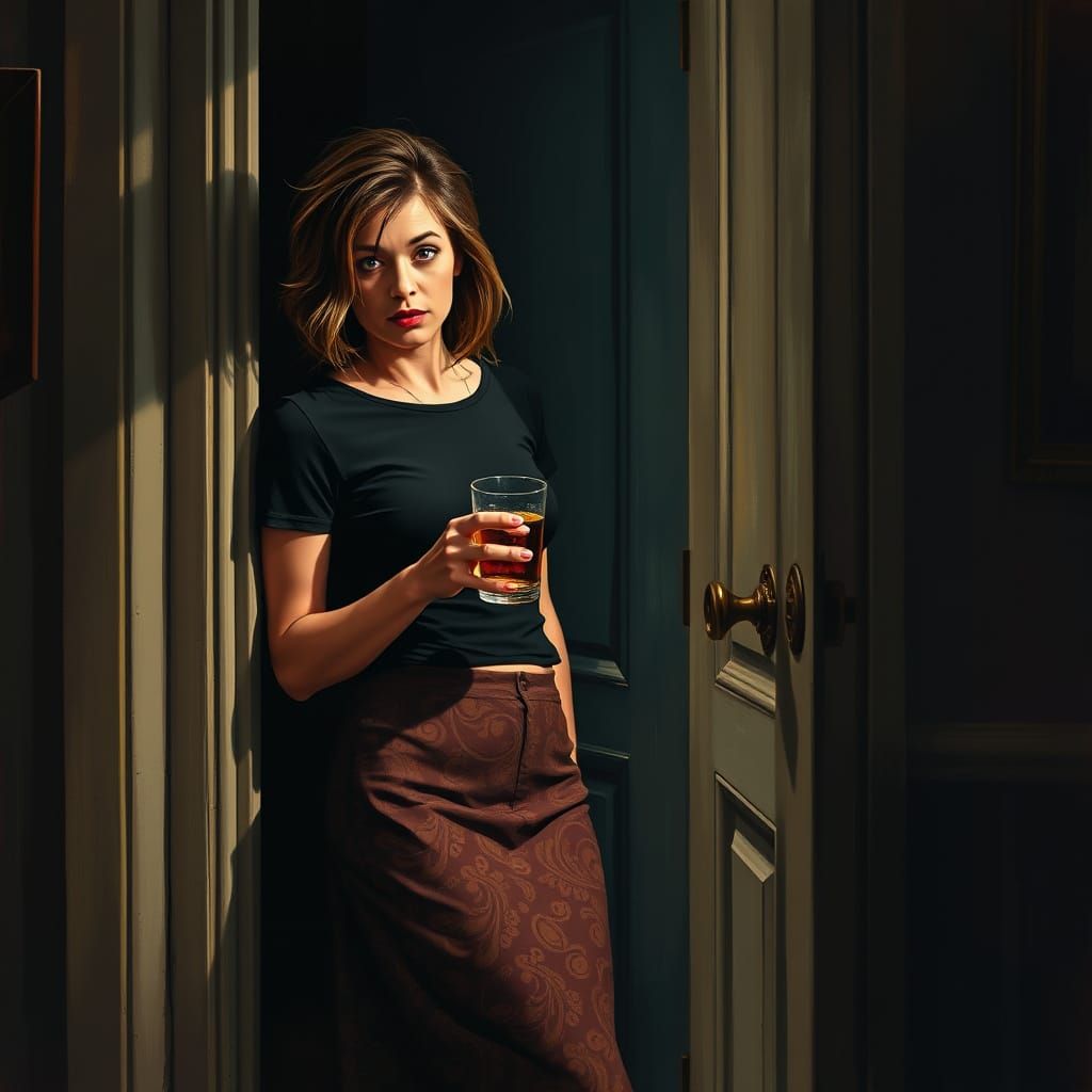 Intoxicated Woman in Doorway, German Expressionist Painting