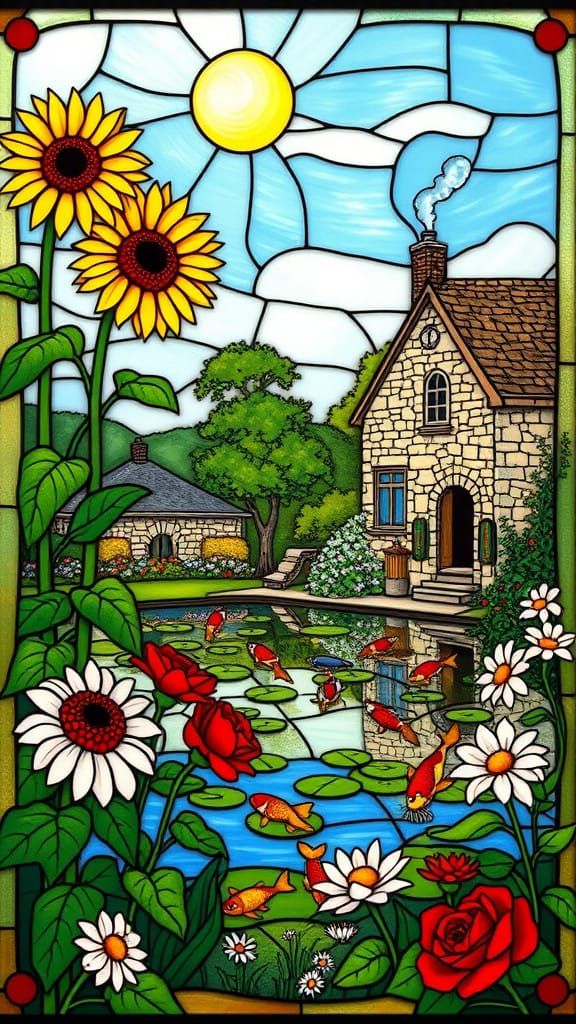 Stained Glass Oasis in Art Nouveau Style