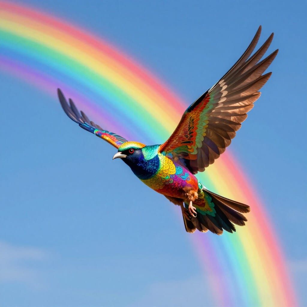 Exotic Bird Soars Through Rainbow in Digital Matte Painting