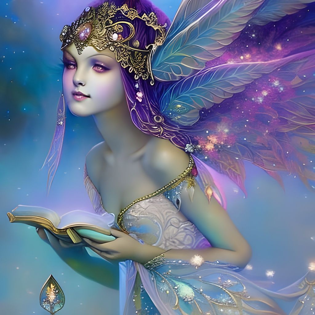 Fairies Embrace in Gilded Storybook Illustration