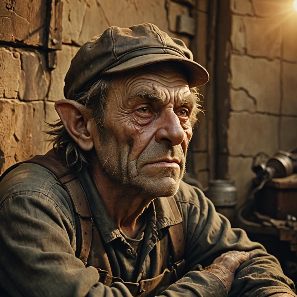 Exhausted Goblin Plumber in Gritty Cinematic Style