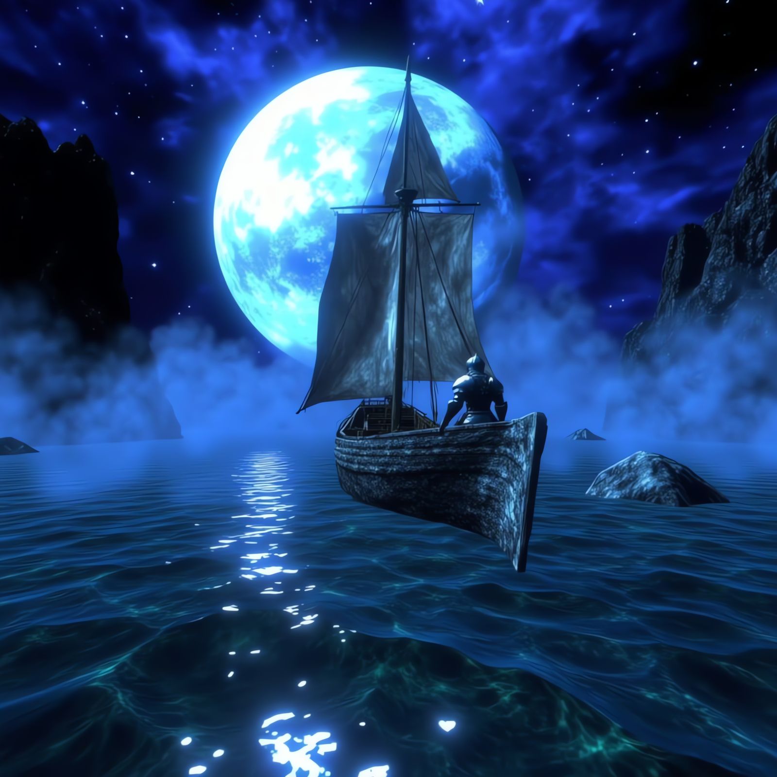 Knight's Neon Journey on Dark Waters