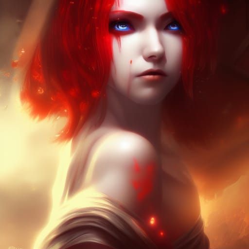 Red Woman with Bleeding Eyes: Anime-Inspired Dark Fantasy