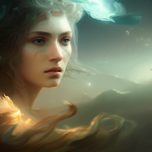 White Horse Under Pale Moon, Detailed Digital Art