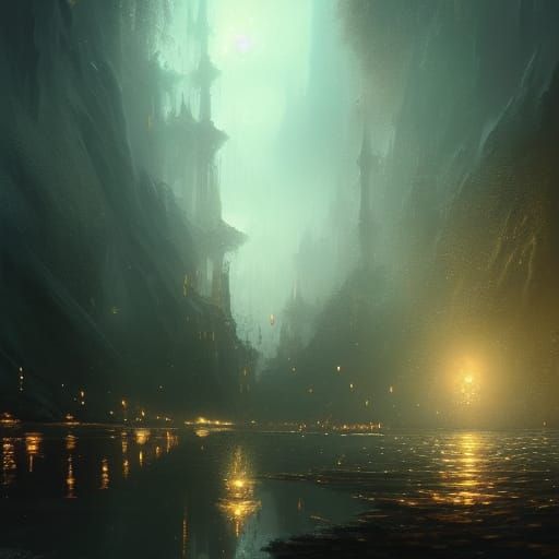 Glistening Reflections: Dark Fantasy Concept Art