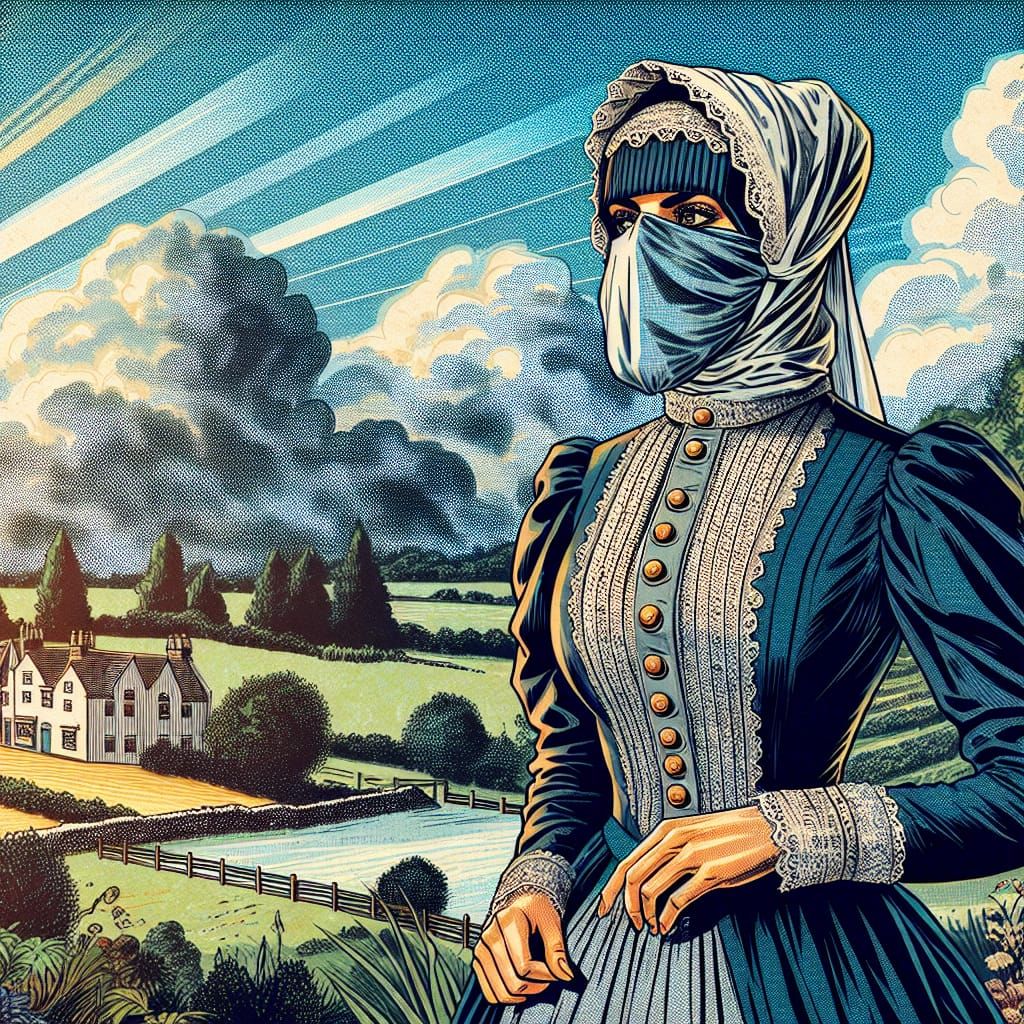 Victorian Woman in Hijab: A Retro Comic Illustration
