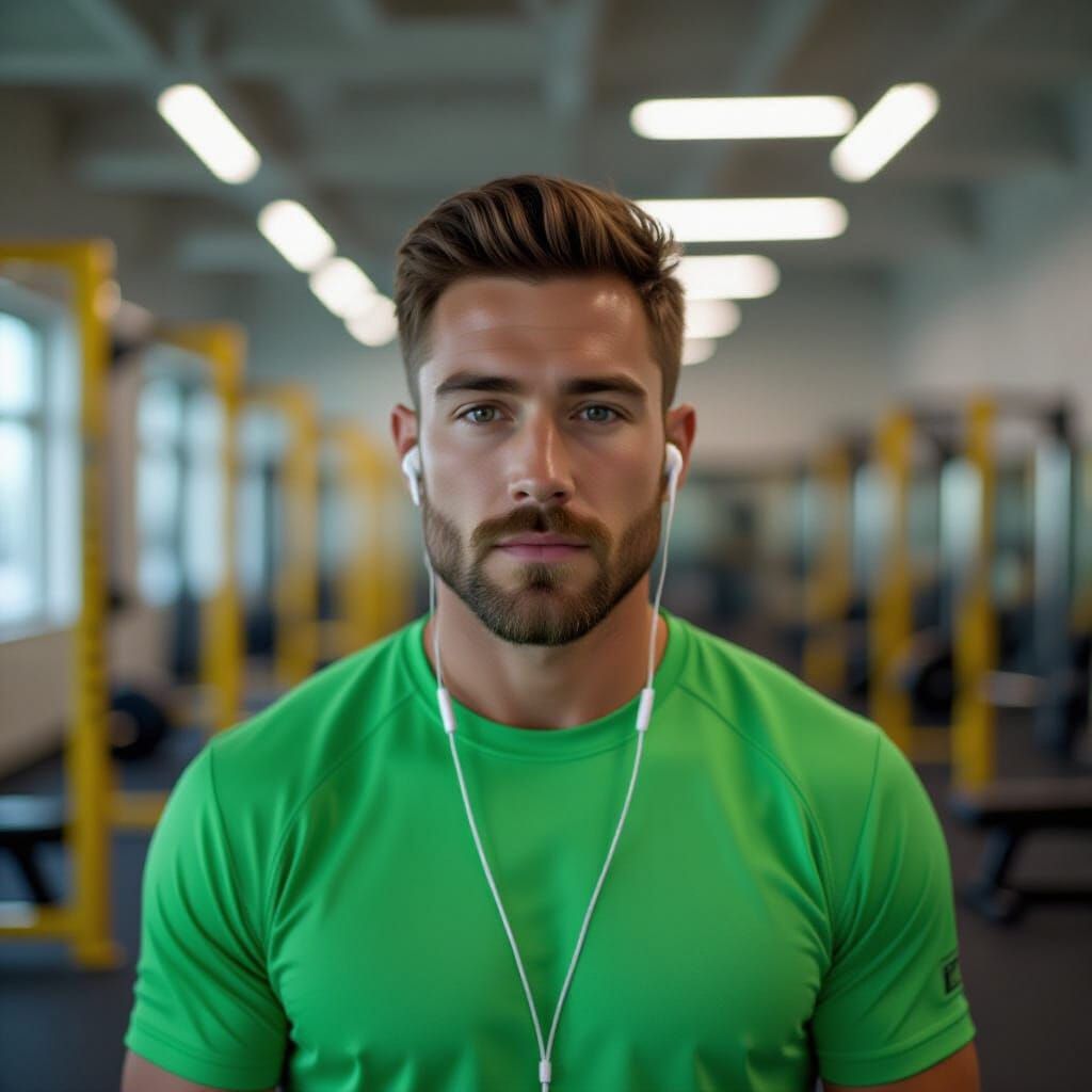 Man in Gym with Cinematic Lighting and Film Grain