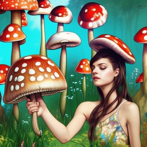 Mushroom Girl Portrait in Hyperdetailed Style