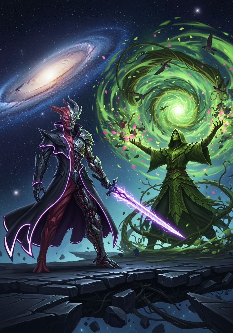 Cyborg Hero and Forest Guardian in Space