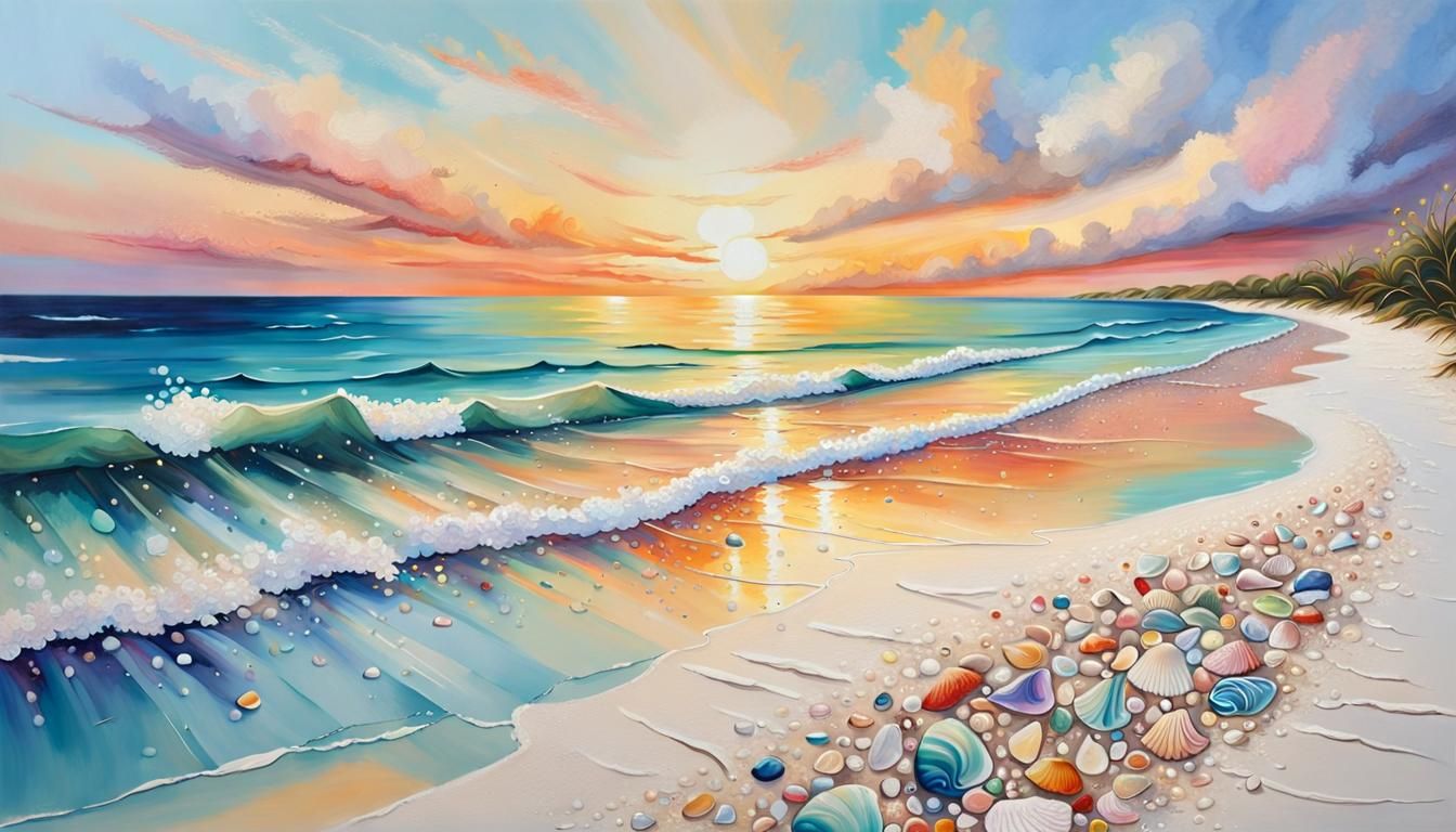 Seascape Sunset: Impressionist Oil Painting with Thick Brush...