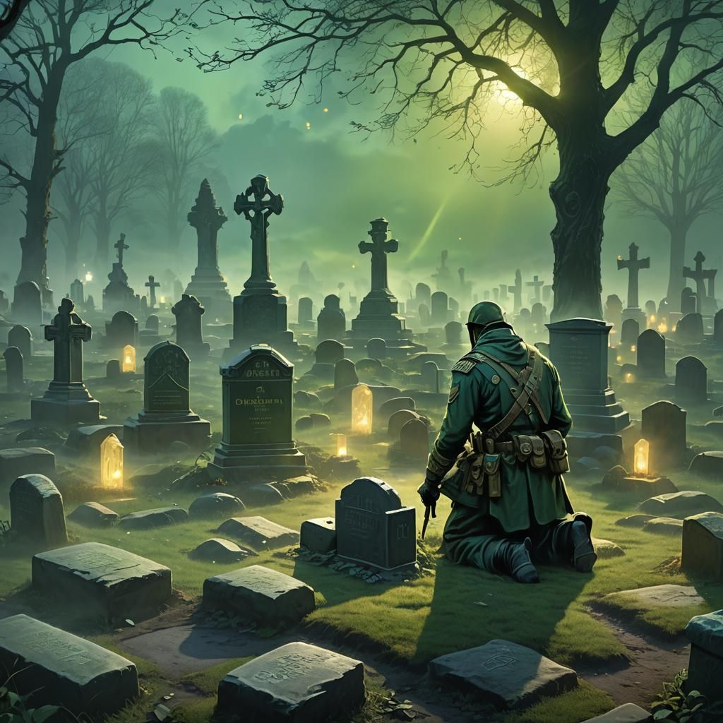 Misty Graveyard: Soldier's Mourning, Fantasy Art