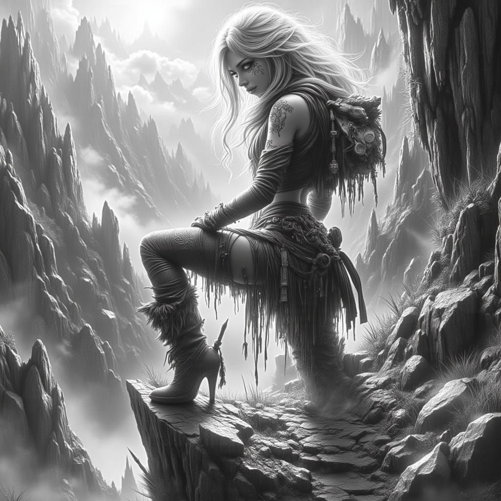 Montaran Smuggler on Cliff Edge in Dark Fantasy Style