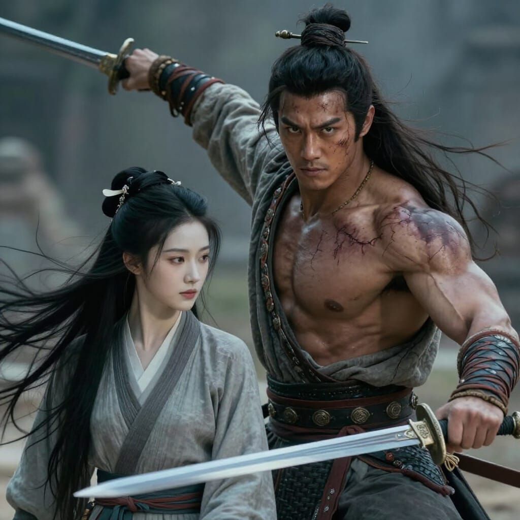 Mongol Warrior Prince Defends Asian Man in Epic Fantasy Art