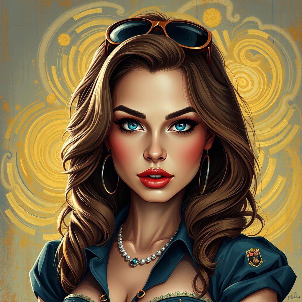 Vincent Van Gogh Inspired Pin-up Woman Digital Painting