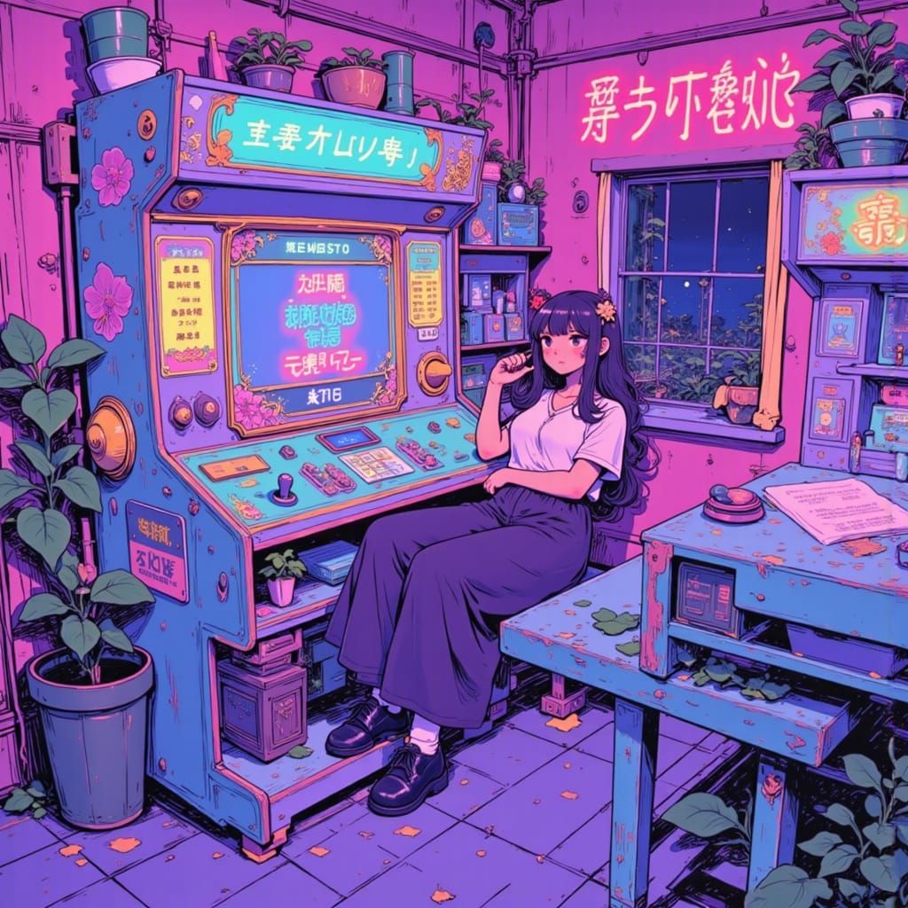 Classic Arcade Game in Tokyo Neon Lights