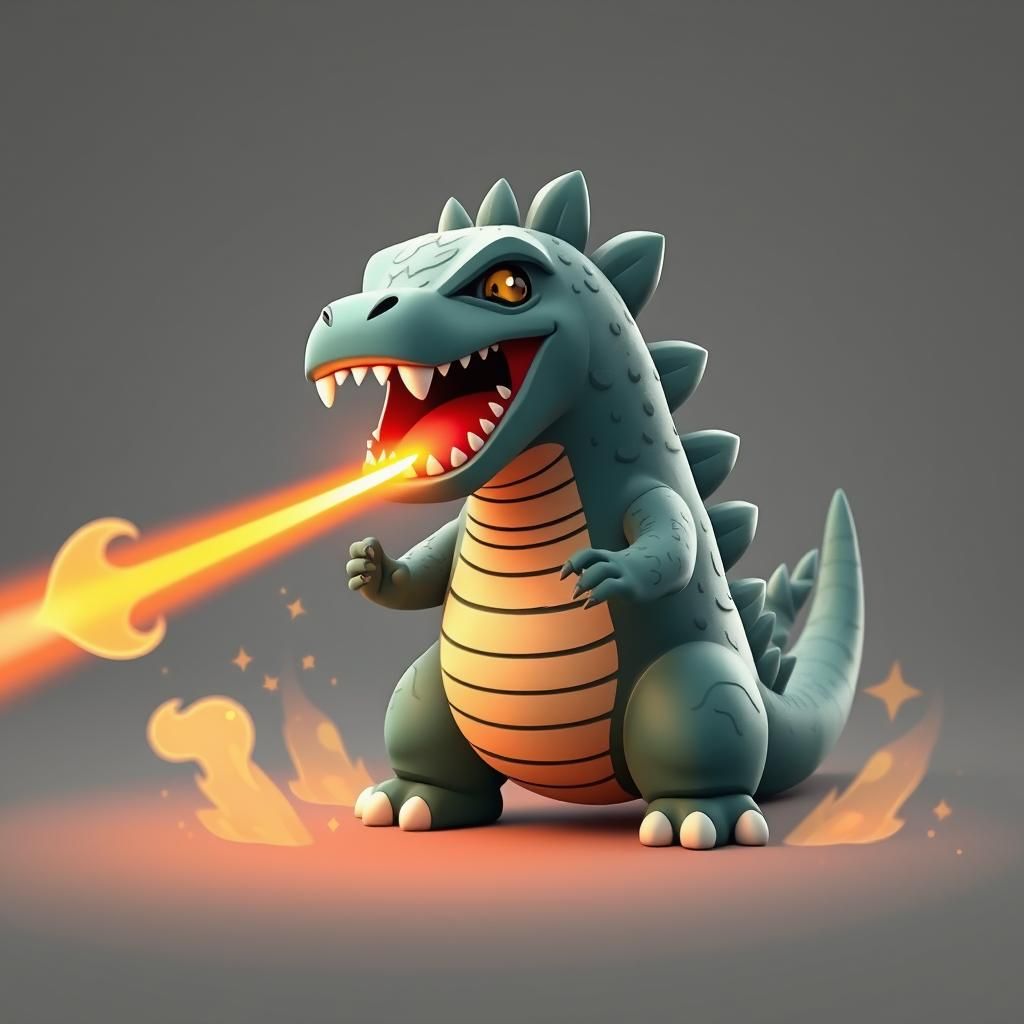 Cute Chibi Godzilla Roaring with Atomic Breath