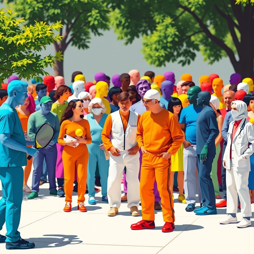 Colorful Figures in a Lively, Diverse Scene