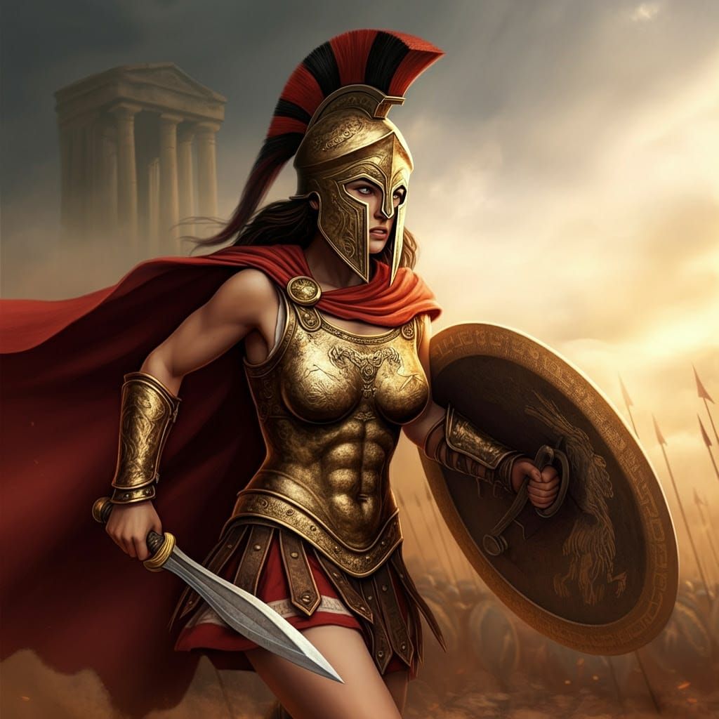Classical Greek Warrior Maiden Charging into Battle