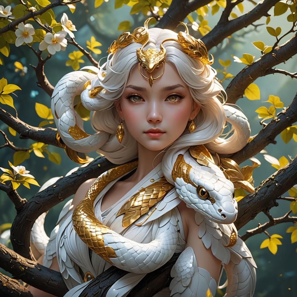 Adorable Golden Scaled Snake Portrait in Hyperdetailed Style