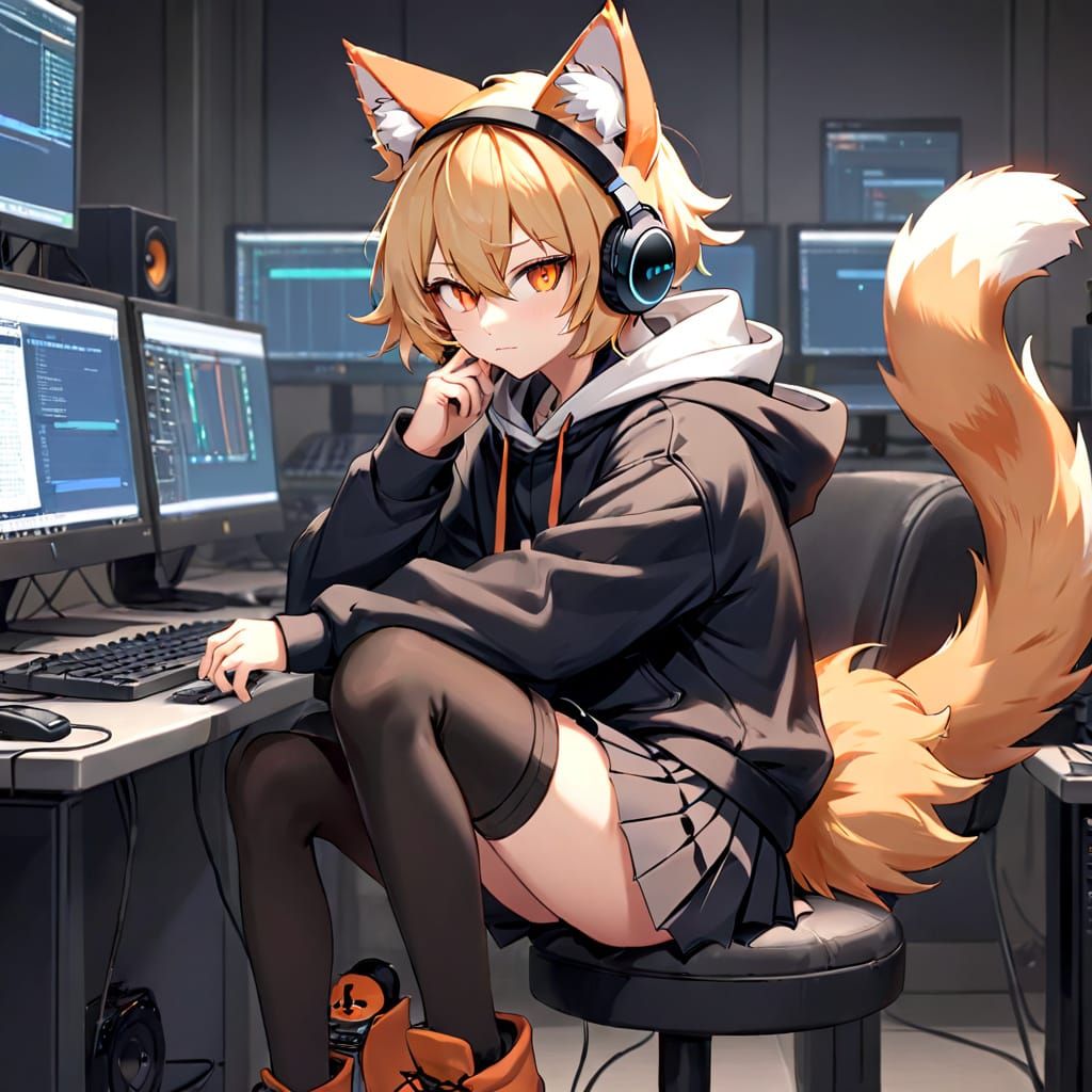 Tabaxi Boy Programmer with Cat Features