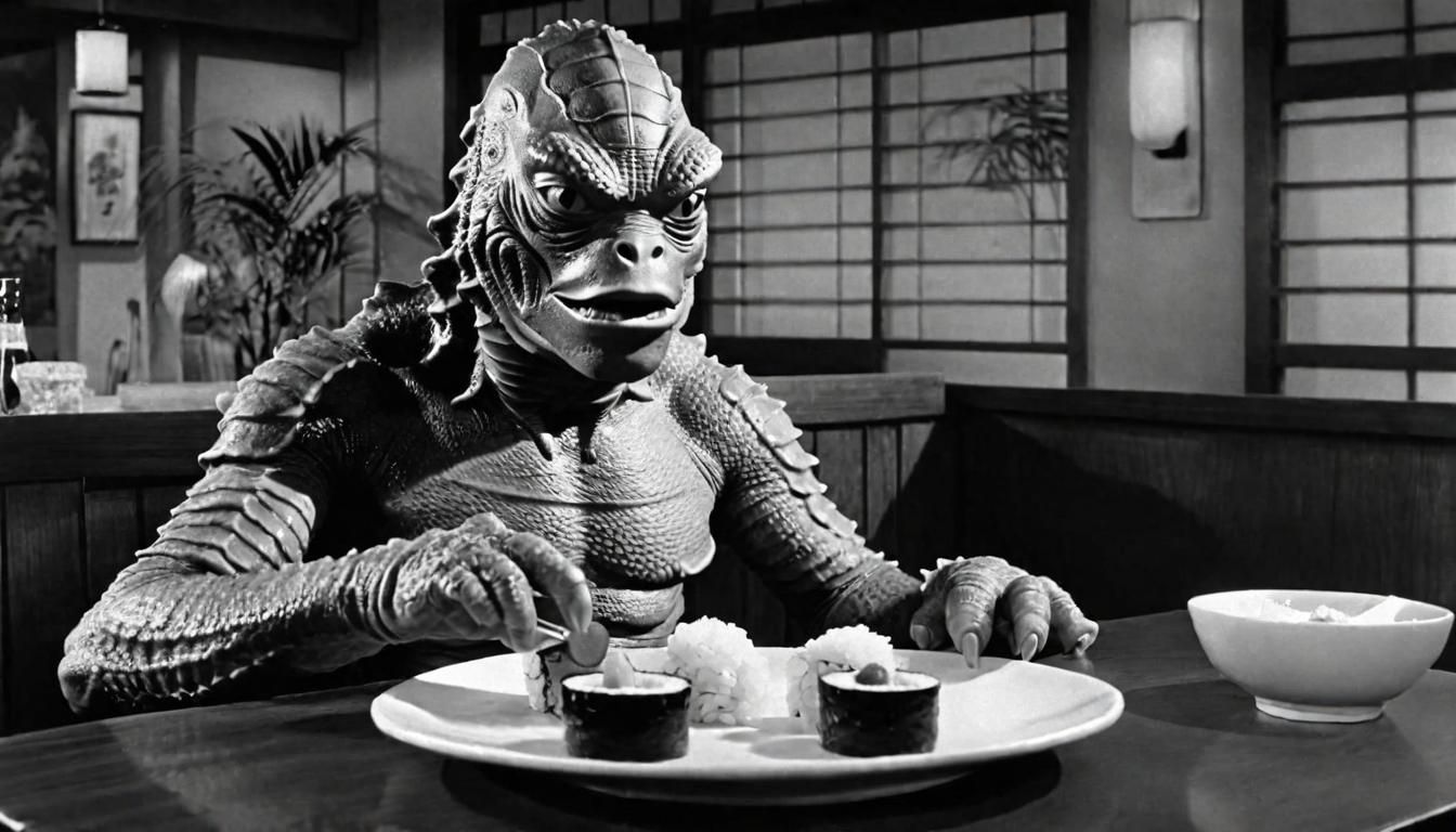Creature from the Black Lagoon Enjoys Sushi