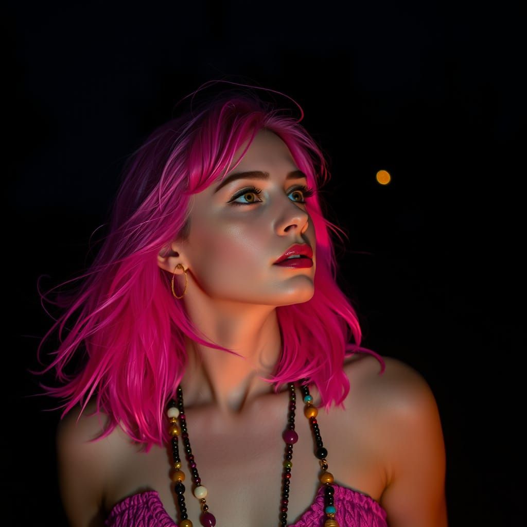 Pink-Haired Woman Walks into the Night