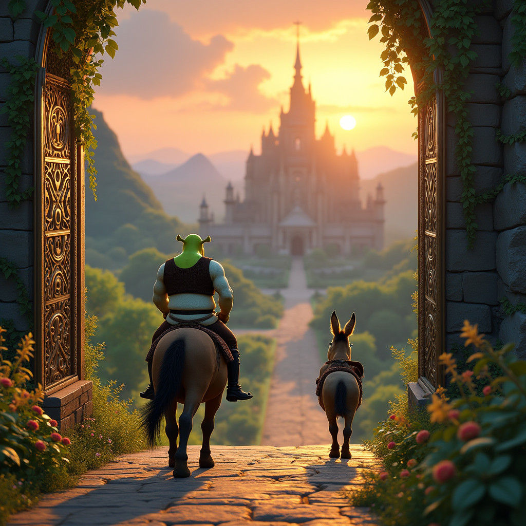 Shrek and Donkey Arriving at Far Far Away