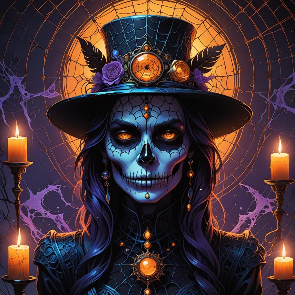 Surreal Gothic Goddess in Eerie Candlelight with Intricate P...