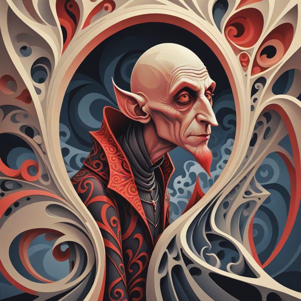 Abstract Nosferatu Fractal in Gouache Style
