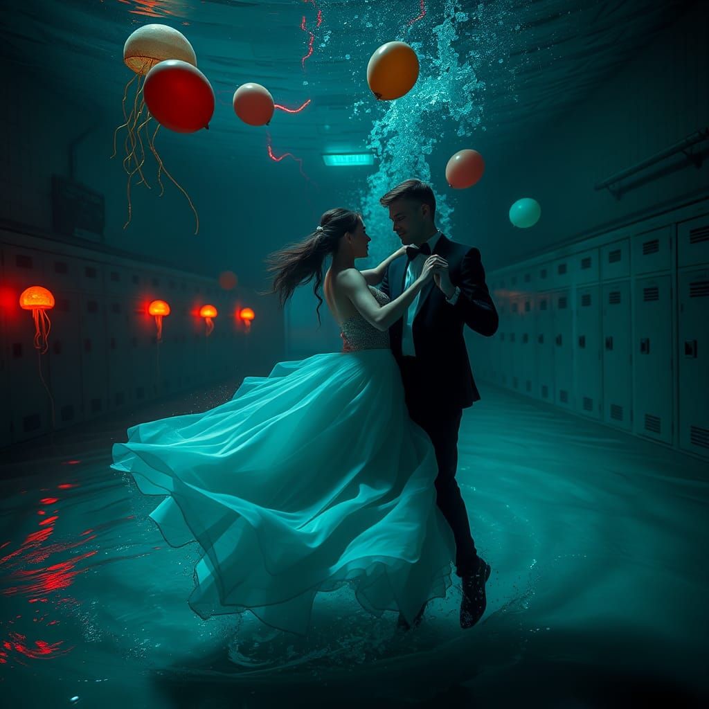 Underwater Prom Dance in Film Noir Style