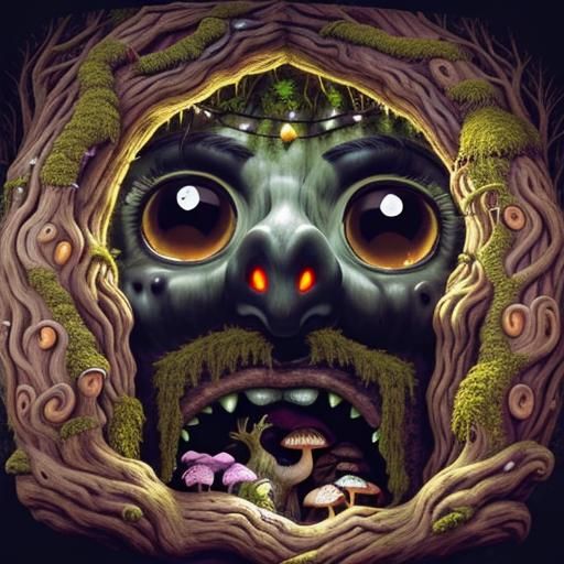 Ancient Stone Face Monument in Fantasy Woodland
